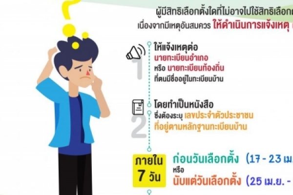 ประชาสัมพันธ์ แจ้งเหตุที่ไม่อาจไปใช้สิทธิเลือกตั้ง