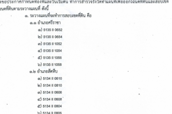 ประชาสัมพันธ์ ประกาศจังหวัดชลบุรี เรื่อง กำหนดระวางแผนที่และวันเริ่มต้นทำการสอบเขตที่ดิน ตามมาตรา ๖๙ แห่งประมวลกฎหมายที่ดิน