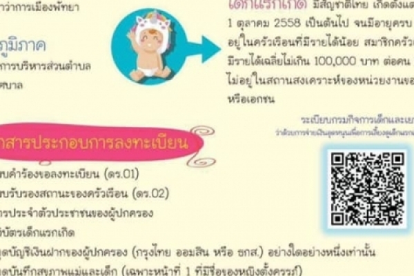 ประชาสัมพันธ์โครงการเงินอุดหนุนเพื่อการเลี้ยงดูเด็กแรกเกิด