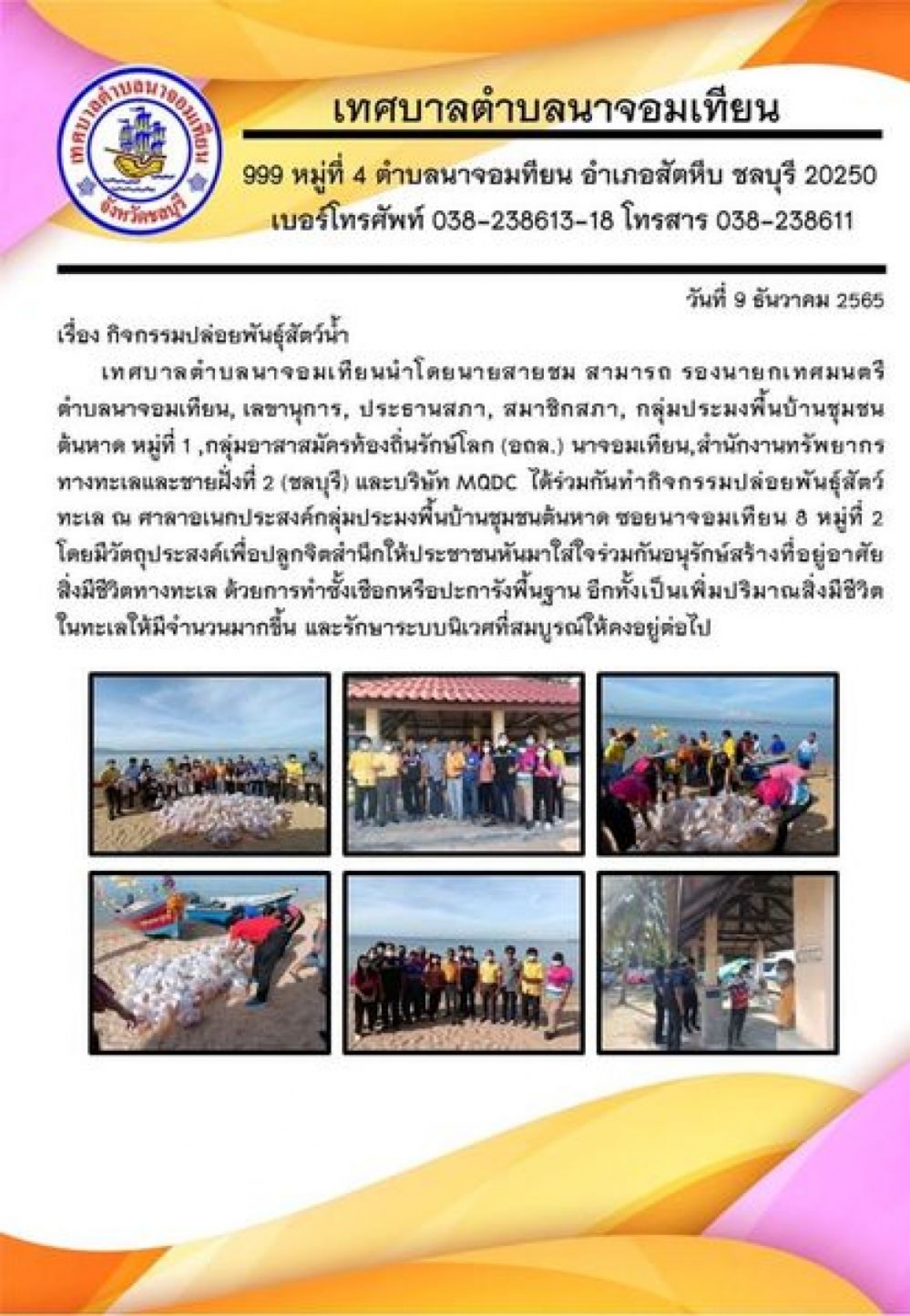 กิจกรรมปล่อยพันธุ์สัตว์ทะเล