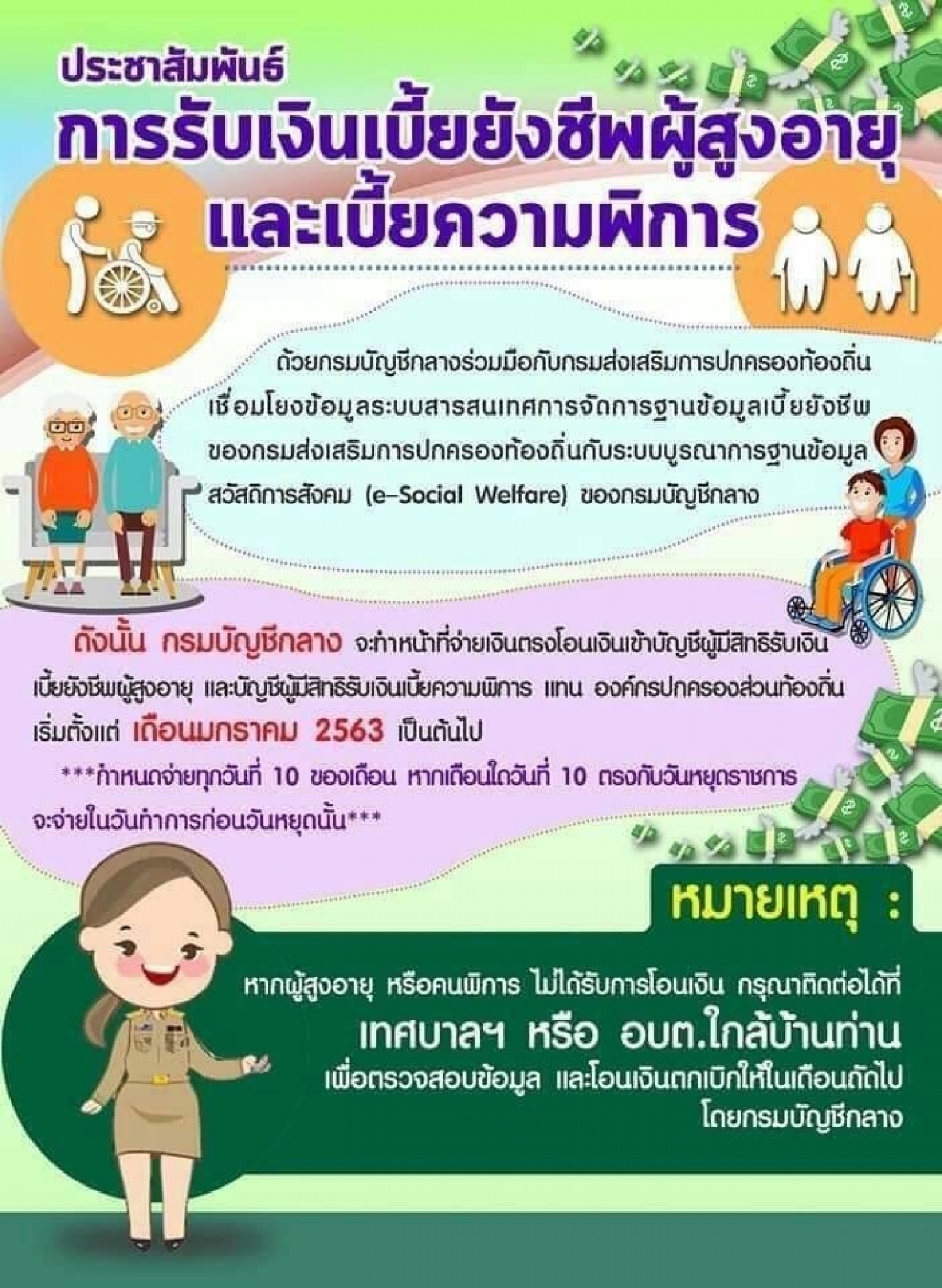 การรับเงินเบี้ยยังชีพผู้สูงอายุและเบี้ยความพิการ