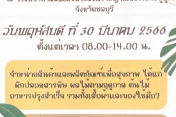 เชิญพบกับ “ตลาดนัดสีเขียว (Green Market) โรงพยาบาลสมเด็จพระสังฆราชญาณสังวรเพื่อผู้สูงอายุ จังหวัดชลบุรี