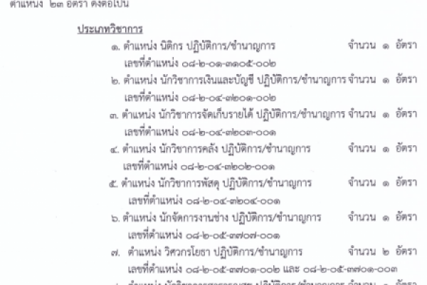 ประกาศเรื่อง รับโอน (ย้าย) พนักงานเทศบาล พนักงานส่วนท้องถิ่นประเภทอื่นหรือข้าราชการประเภทอื่น เพื่อดำรงตำแหน่งที่ว่าง
